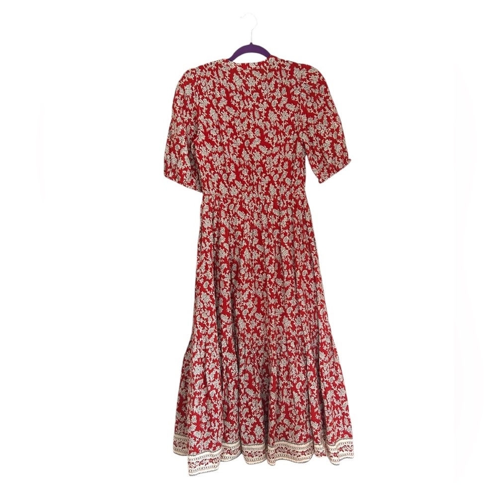 Madewell Pintucked Puff-Sleeve Midi Dress Floral Boho in Ground Madder Size 2 - Picture 4 of 15